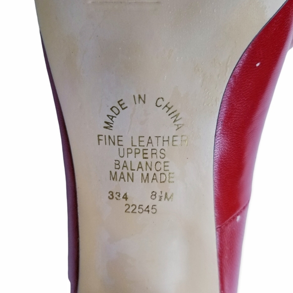 Newport News Red Leather Open Toe High Heel Shoes Woman's Size 8.5 - Picture 8 of 10